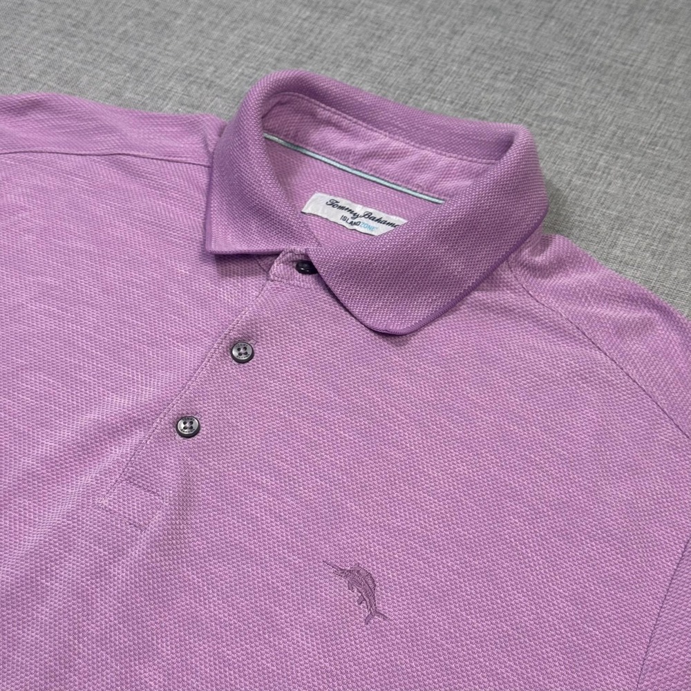 Tommy Bahama Polo Shirt Mens L Purple Cotton Embroidered Marlin Casual